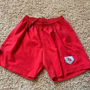 SBA Baseball Shorts Red Athletic Drawstring Shorts